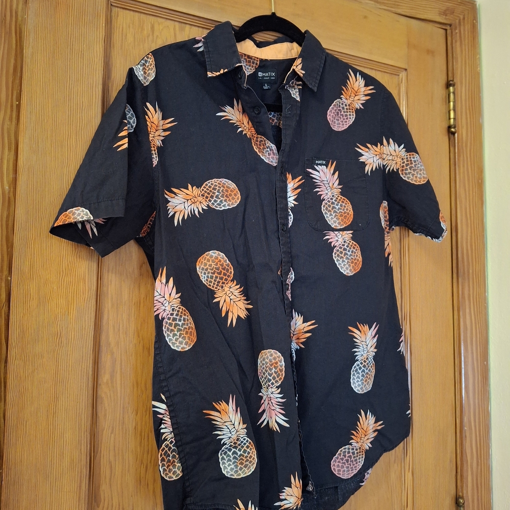 Matix Black Shirt with Orange Pineapple Print